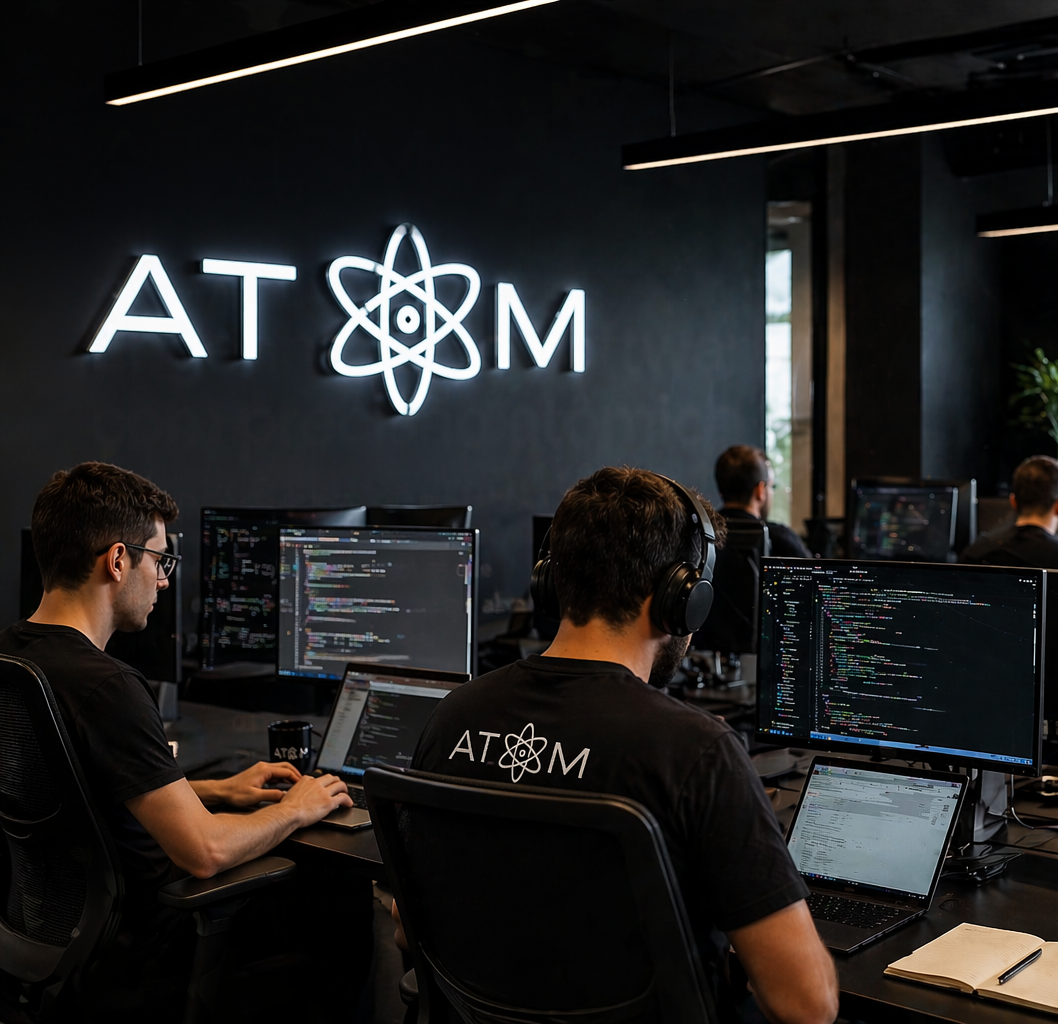 Equipe da Atom em reuni&atilde;o